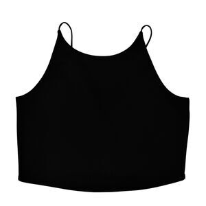 Zara Women Medium Crop Tank Black Smooth High Neck Spaghetti Strap Minimalist